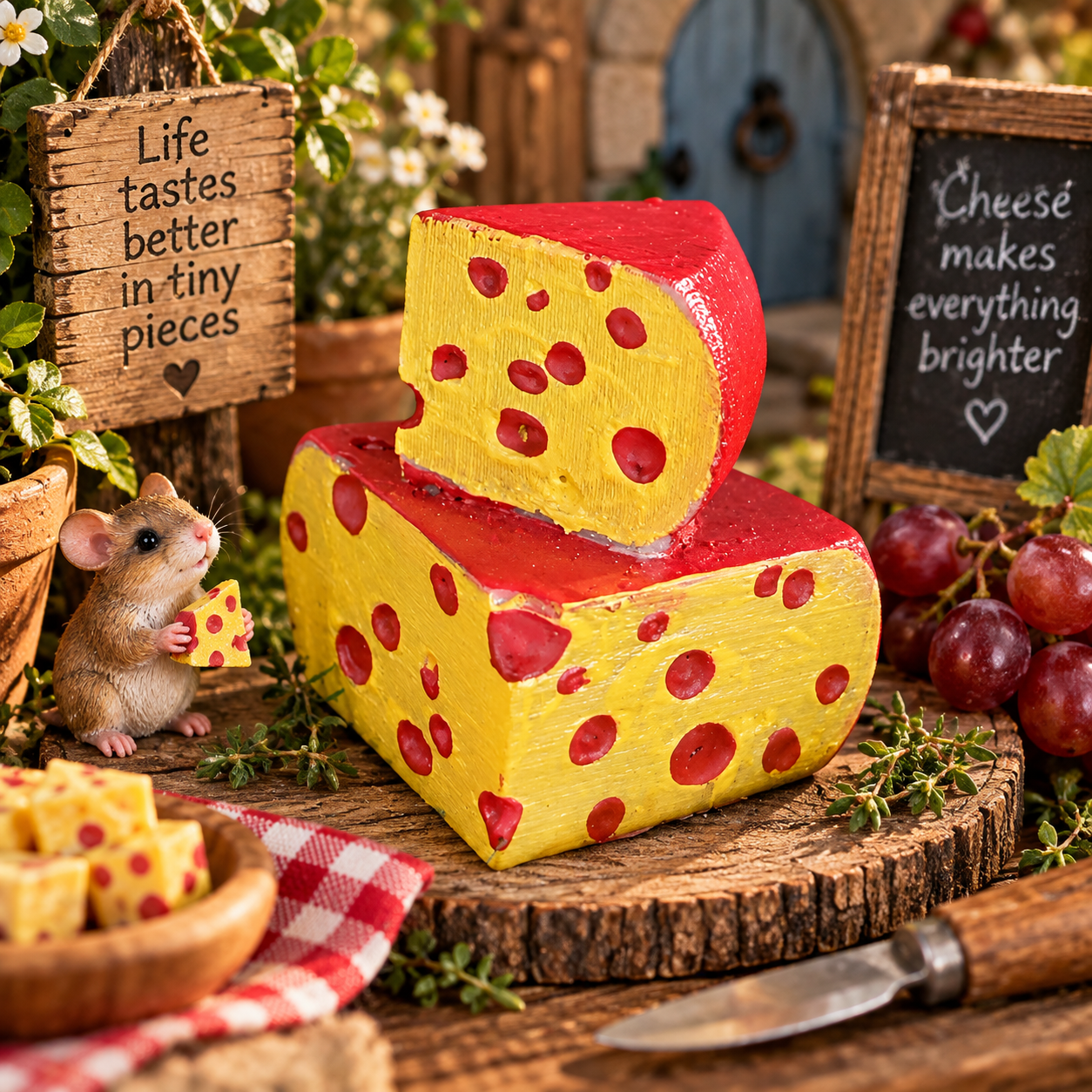 The Tiny Town Cheese Wheel — garden display