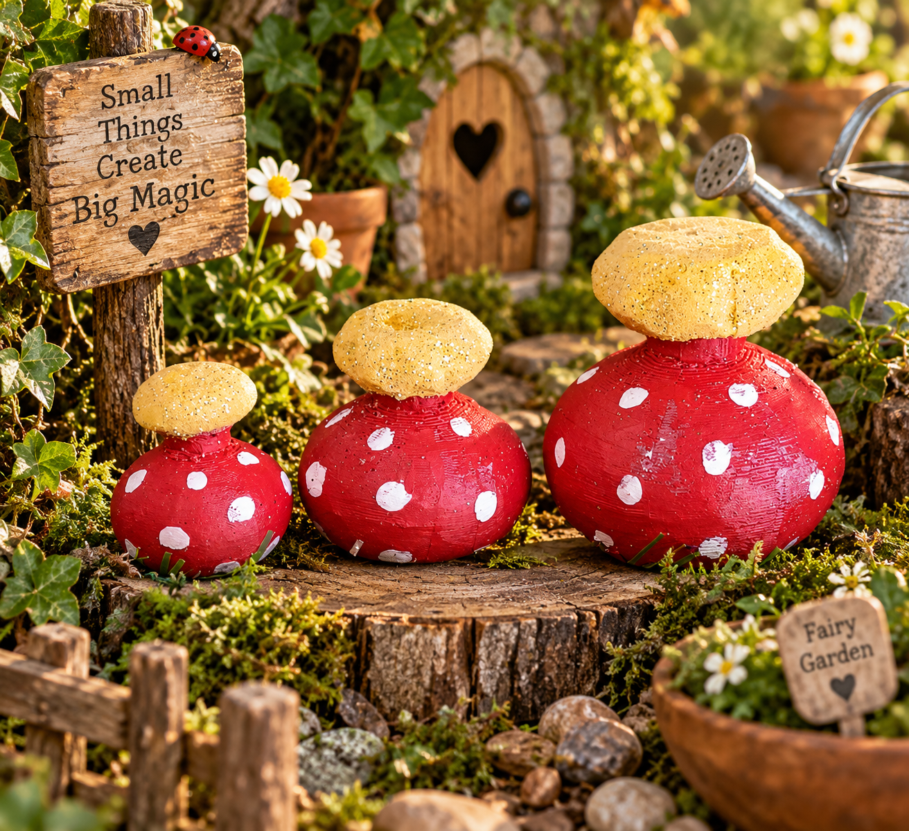 Enchanted Toadstool Trio — garden display